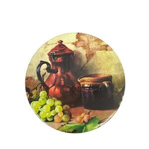 Vintage Decorative Round Tin Box With Grape & Coffee Design Lid